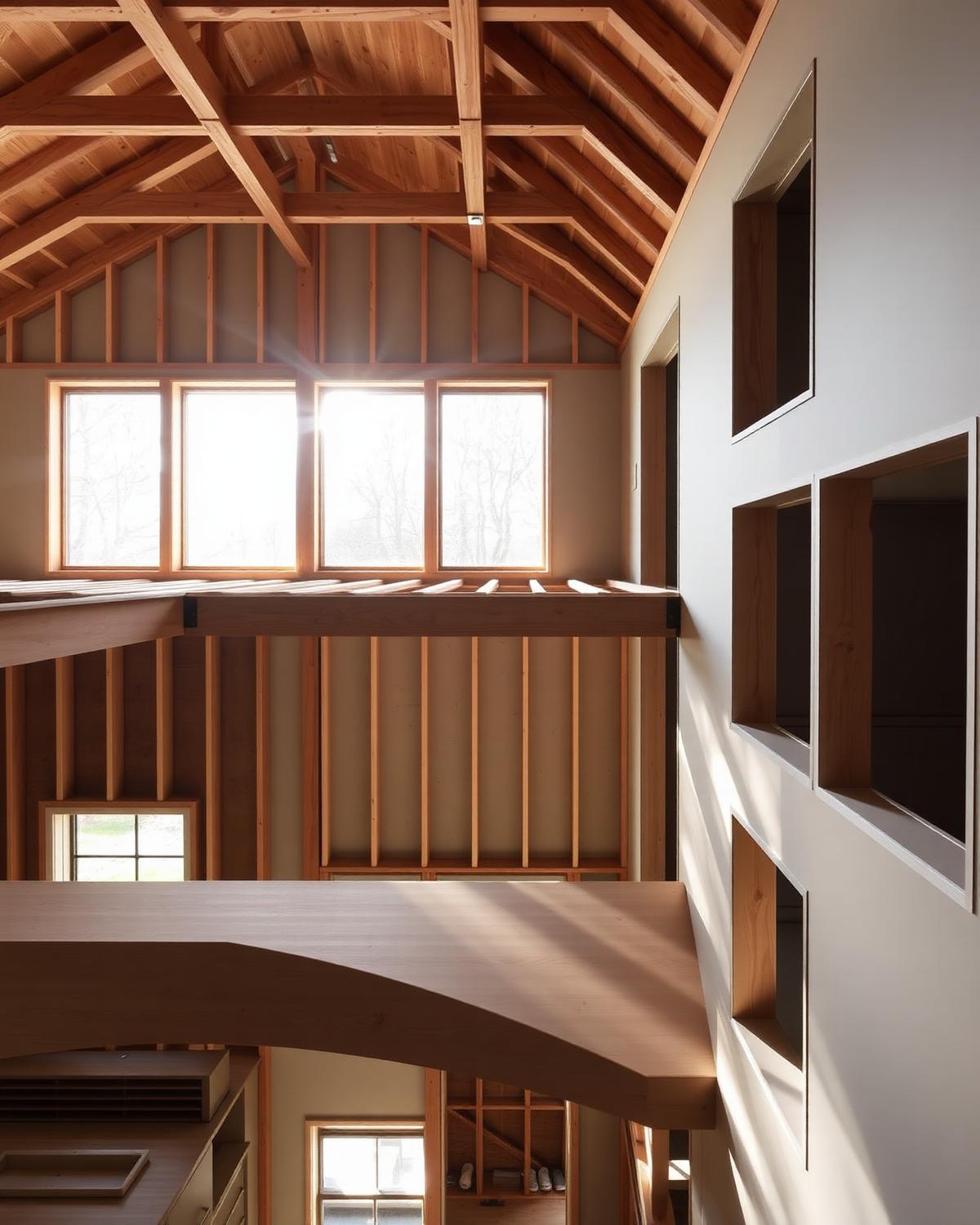 Interior framing of a luxury custom home under construction in Houston