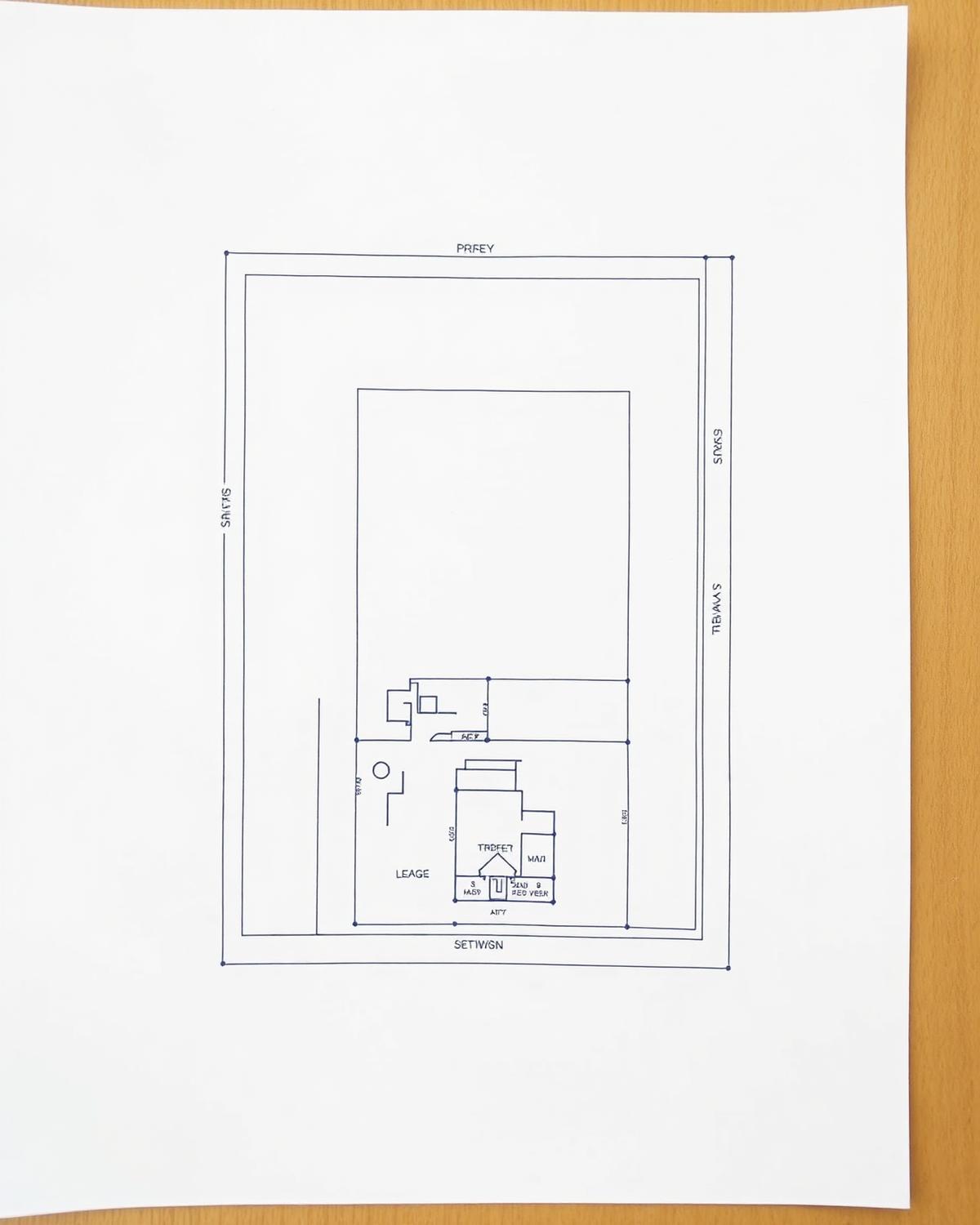Architectural site plan showing setbacks and building footprint