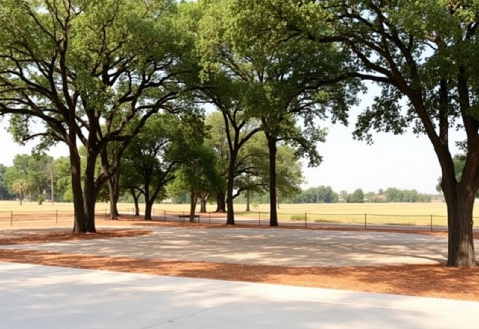 Cleared luxury vacant lot with mature oak trees